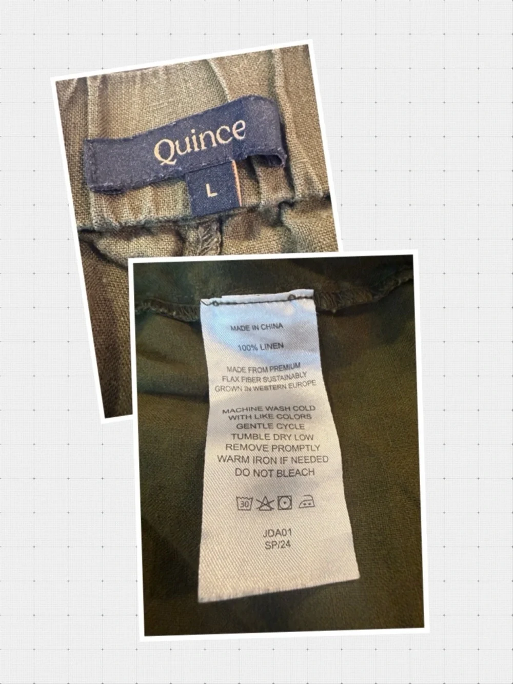 Quince Women’s Olive Green 100% Linen Pull-On Pants minimalist quiet luxury/L